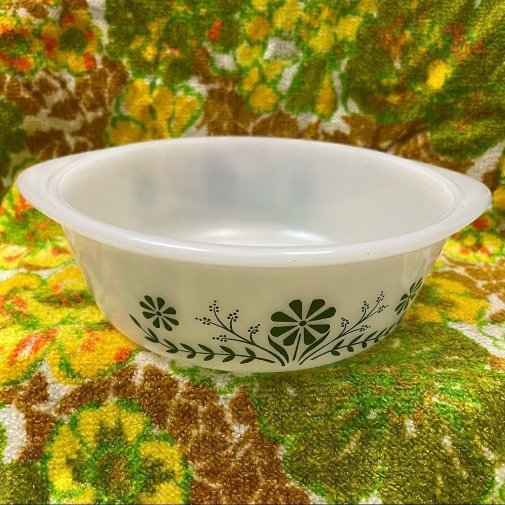 Vintage Glasbake 2 Quart Spring Blossom Round Casserole Dish